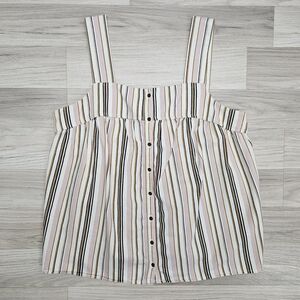 OLD NAVY Womens Pink Cream Stripe Wide Strap Stripe Button Cotton Blouse Medium